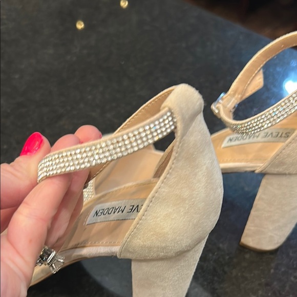 Steve Madden Cream High-Heeled Rhinestone Sandals - Picture 5 of 7